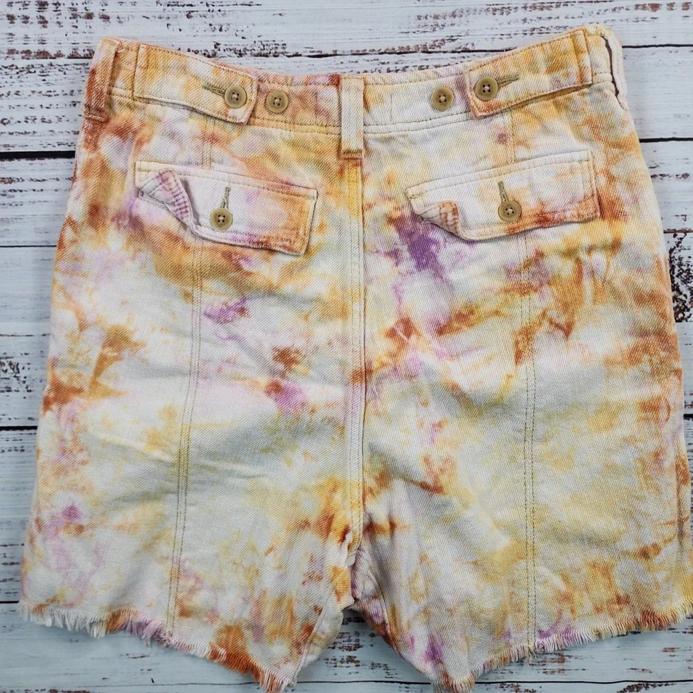 Free People‎ Shes a Legend Tie Dye Bermuda Shorts 6 We The Free Orange Cutoff